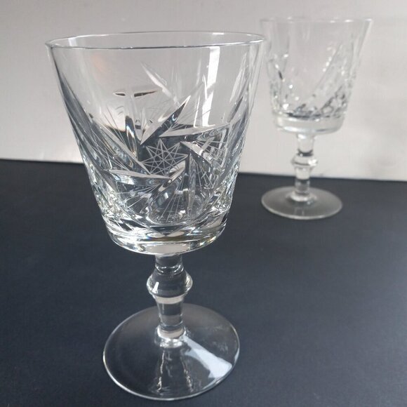 Vintage Pinwheel Cut Crystal Red Wine Goblets Bohemian Style a Pair (2) - Picture 2 of 6